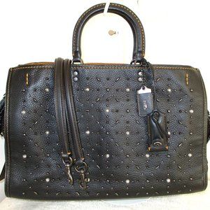 Coach 22979 Rogue 39 Prairie Rivets Black Leather Tote Pearls Studs